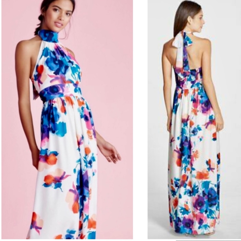 Eliza J Floral Print Halter Maxi Dress